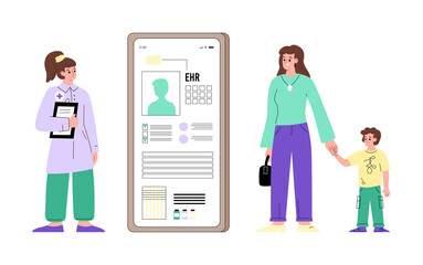 Electronic health records abstract flat vector illustration isolated on white background.