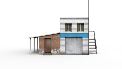 Old industrial building render on a white background. 3D rendering