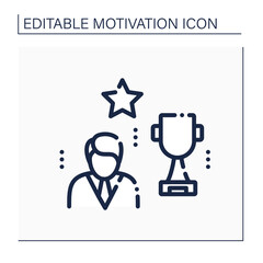 Winner line icon. Champion with golden cup. Reward for achieving goals and efforts.Motivation concept. Isolated vector illustration. Editable stroke