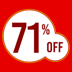 71 percent red banner with white ballons and red lettering for promotions and offers