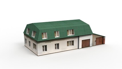 Old wooden residential house render on a white background. 3D rendering