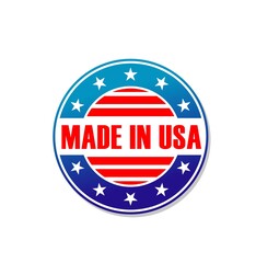 Made in USA label or banner with American flag and stars, vector warranty tag. Made in USA label for product quality or certificate guarantee, certified US American production round badge