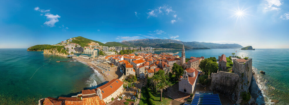 Panoramic aerial view of Kotor Bay, Montenegro.