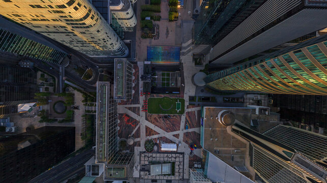Panoramic aerial view of La Defense, Paris financial district, France.