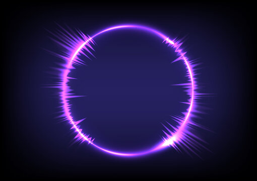 Music wave circle bolt. Technology glowing swirl light effect. Magic abstract frame. Power energy of circular element. Luminous sci-fi. Shining neon lights cosmic. Swirl universe trail effect