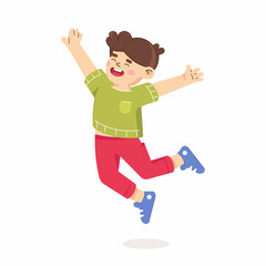 A little boy jumping. Happy child. Vector illustration isolated on a white background - 502370564