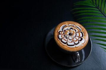 hot latte art coffee on table, relax time