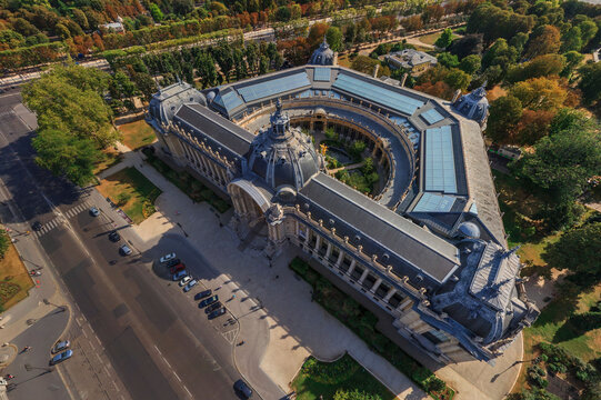 Panoramic aerial view of the Petit Palais in Paris downtown, France.