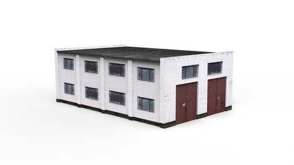 Old industrial building render on a white background. 3D rendering