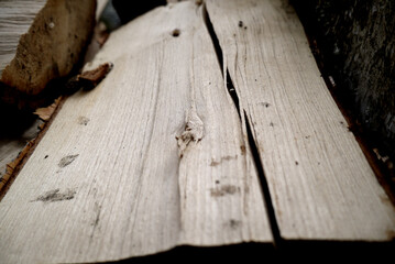 Zbliżenie kawałka sezonowanego drewna opałowego - obrazy, fototapety, plakaty