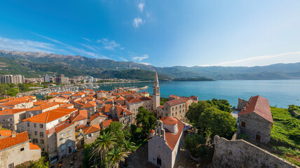 Panoramic aerial view of Kotor Bay, Montenegro.