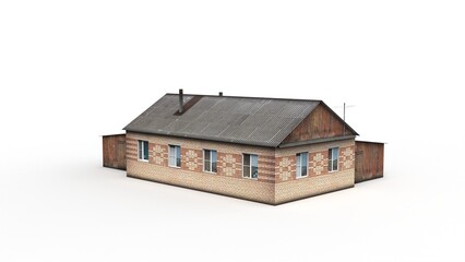 Old wooden residential house render on a white background. 3D rendering