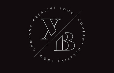 White Outline XB x b letter logo with cut and intersected design and round frame on a black background.