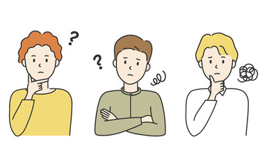 Set of thinking young man, vector illustration
