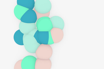 Colorful background with green and nude metaball shapes cluster. Colored blobs. Abstract 3d illustration. Liquid color molecule structure
