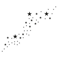 Abstract falling stars on a white background. Asteroid, comet line, meteoroid, black stars. Vector illustration