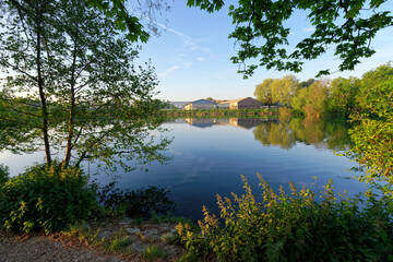 Fototapeta na wymiar Marne river bank and mouth of the Morbras river in Ile-De-France Region