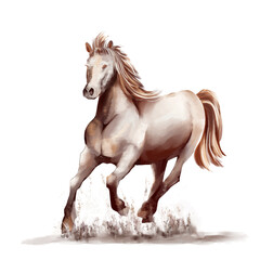 Naklejka na ściany i meble Running horse black and white watercolor style on white background