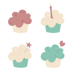 Delicious Cupcake Set. Dessert vector illustration design