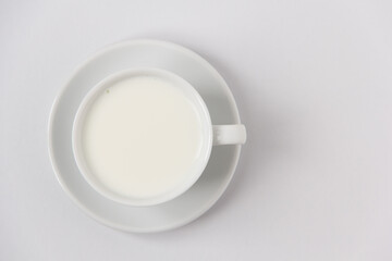 Obraz na płótnie Canvas Cup of milk top view on a white background. 