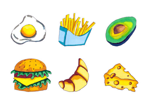 Set of fast food illustrations isolated on white background - Powered by Adobe