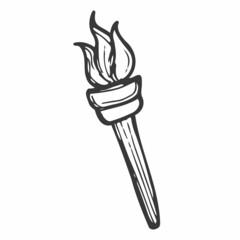 Simple metal greek cresset torchlight on white background. Freehand line black ink hand drawn object badge emblem sketchy in retro art scribble cartoon style pen on paper with space for text