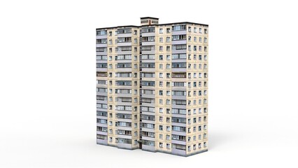Old building render on a white background. 3D rendering