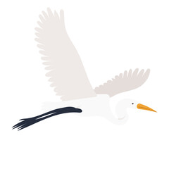 flying crane flat design, isolated on white background, vector