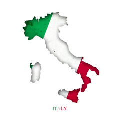 Flag of Italy in the form of a map. Shadow. Isolated on white background. Signs and symbols. Design...