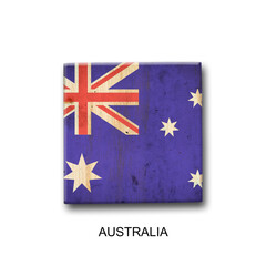 Australia flag on a wooden block. Isolated on white background. Signs and symbols.