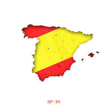 Flag of Spain in the form of a map. Shadow. Isolated on white background. Signs and symbols. Design element.