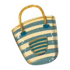 Hand Drawing blue Stripes Beach Bag. Beautiful Summerr Accessories. Use for poster, stickers, print, shop, design