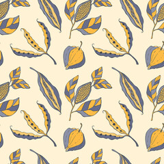 Obraz premium Seed pods style doodle pattern seamless like physalis beans. Vector illustration