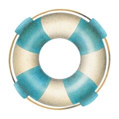 Hand Drawing Stiped blue and white Lifebuoy. Saving people. Summer ocean vibes. Use for poster, stickers, print, shop, design