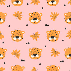 Cute leopard heads background