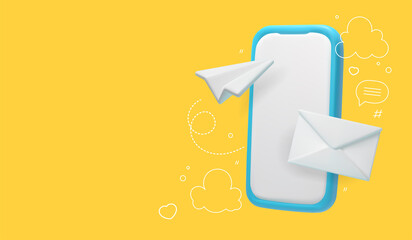 A phone with a letter and a paper airplane