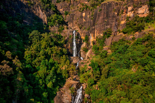 Aerial view of Rawana Falls, Badulla, Sri Lanka.