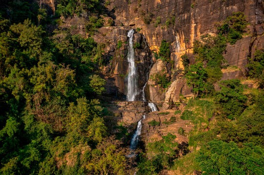 Aerial view of Rawana Falls, Badulla, Sri Lanka.