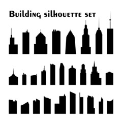 Obraz premium Black buildings silhouette collection.Vector city real estate icon set. Urban design architecture elements in flat style isolated on white