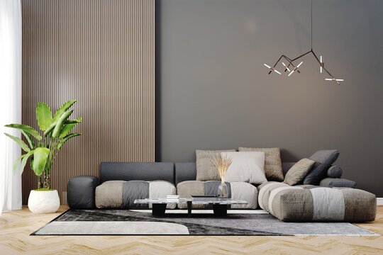 3d render of beautiful interior design, mock with empty wall