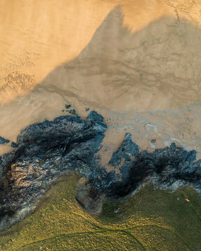 Aerial view of Poly Joke beach, Cornwall, United Kingdom.