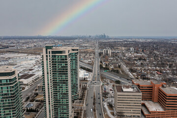 Sherway gardens apartment buildings  and rainbow 427 highway and Queensway highway Gardiner express 