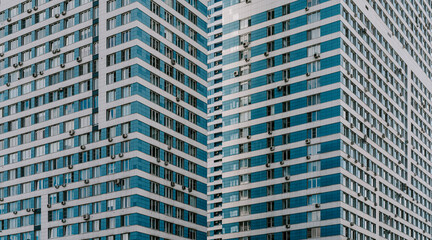 Obraz premium Endless Blue Building Skyscraper Facade. City Landscape. 
