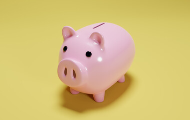 豚の貯金箱、黄色の背景