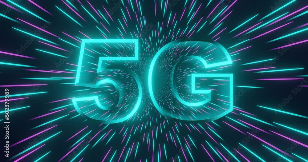Poster 5g symbol with blue abstract futuristic background. 5th generation of wireless internet connection. 