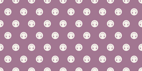 Rows of Round Headset Icons - Seamless Circles Texture - Vector Background Design, for Websites, Placards, Posters, Brochures - Listening to Music Concept
