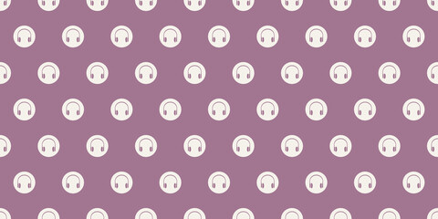 Rows of Round Headset Icons - Seamless Circles Texture - Vector Background Design, for Websites, Placards, Posters, Brochures - Listening to Music Concept