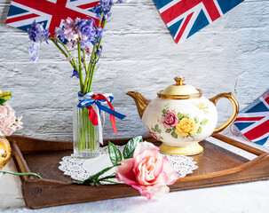 Queen Elizabeth II Platinum Jubilee celebrations  vintage tea party  - obrazy, fototapety, plakaty