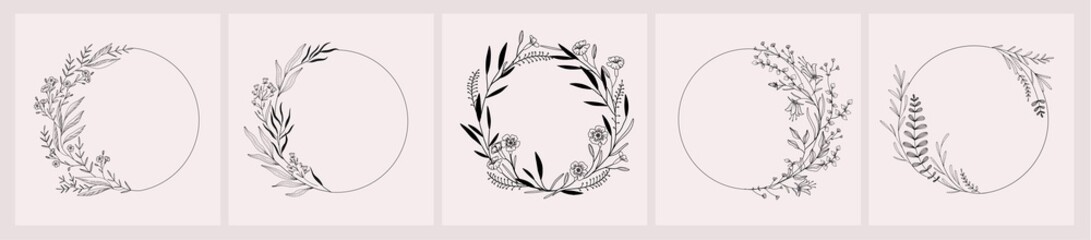 Set of wedding monogram, botanical floral branch and logo. Hand drawn wedding herb, homeplant with elegant leaves. Botanical rustic trendy greenery vector