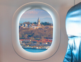Topkapi Palace as seen through window of an aircraft - Istanbul, Turkey